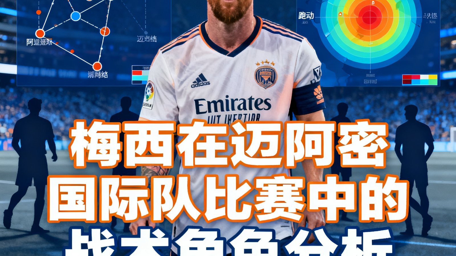 梅西在迈阿密国际队比赛中的战术角色分析文章封面，展示了梅西的传球网络图和跑动热力图